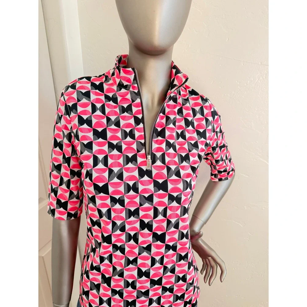Tail Activewear Camari Short Sleeve Golf Top Pink Rendezvous Geometric 1/4 Zip - Picture 5 of 7